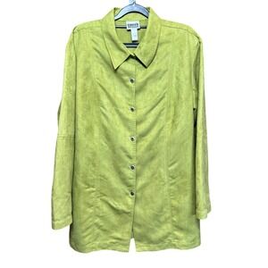 Chicos Design Lime Green Long Sleeve Button Front Shirt Jacket Womens Size 3